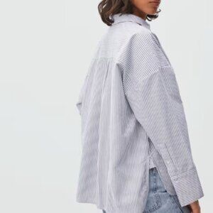 NWT Everlane The Boxy Oxford Shirt in Black/White Stripe XS